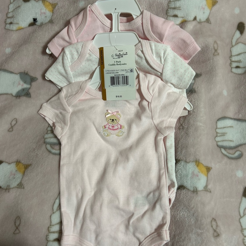 Little Me Pink and White Baby Bodysuits